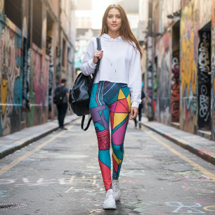 Bold Colourful Pattern - Vibrant Abstract Geometri Leggings