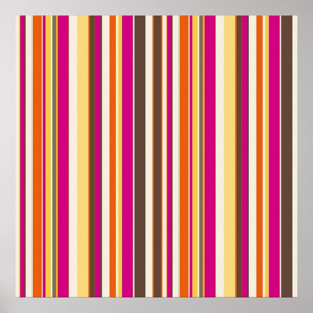 Bold Colourful Pink Orange Brown Stripes Pattern Poster (Front)