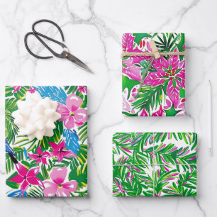 Bold Colourful Pink Tropical Foliage Summer  Wrapping Paper Sheet