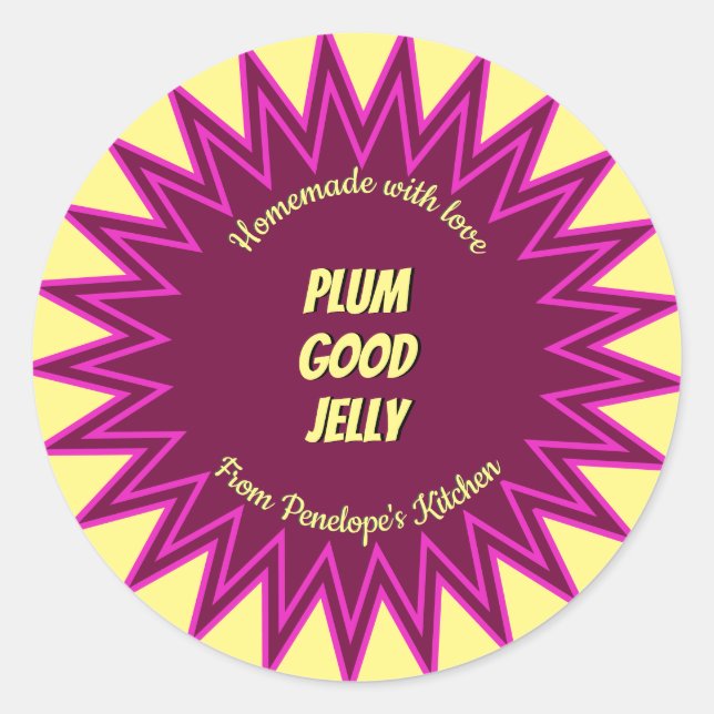 Bold Colourful Plum Jelly Jar Canning Classic Round Sticker (Front)