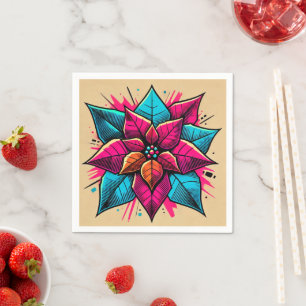 Bold Colourful Pop Art Poinsettia Decoupage Napkin