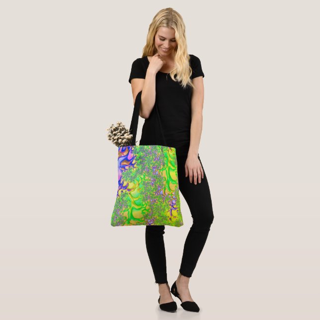 Bold Colourful Psychedelic Funky Acid Trip Fractal Tote Bag (On Model)