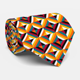 Bold Colourful Quilt Patchwork Pattern Orange, Red Tie