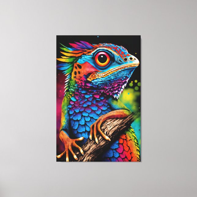 Bold Colourful Rainbow Lizard Gecko Cute Animal Ar Canvas Print (Front)