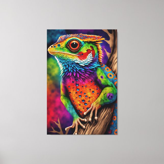 Bold Colourful Rainbow Lizard Gecko Cute Animal Ar Canvas Print (Front)