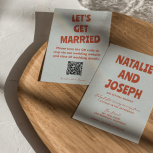 Bold Colourful Retro Funky bright QR Code Wedding Invitation