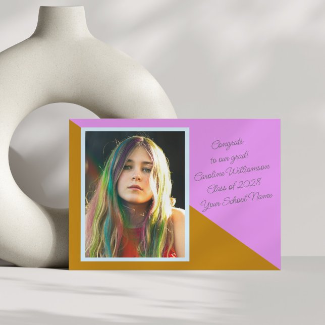 Bold Colourful Retro Teen Photo Graduation Class o Announcement (Creator Uploaded)