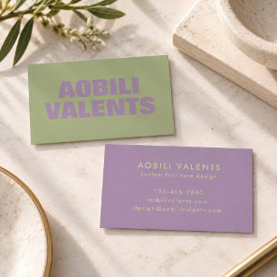 Bold Colourful Retro Typography Lavender Sage Gree Business Card