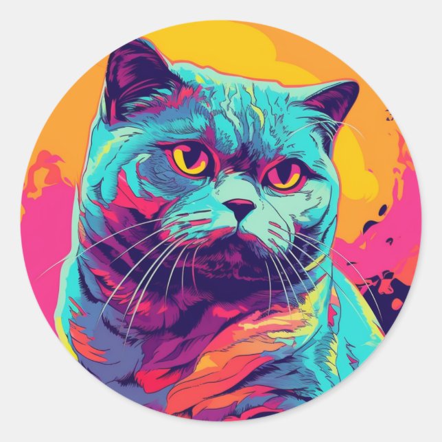 Bold Colourful Round Cat Stickers (Front)