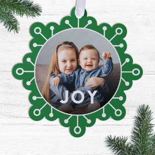 Bold Colourful Snowflake Joy Photo Christmas Tree Decoration Card