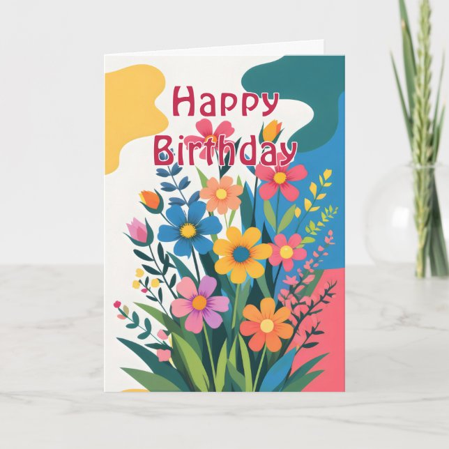 Bold colourful Spring Flowers Birthday Card (Front)