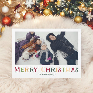 Bold Colourful traditional Merry Christmas photo Holiday Card