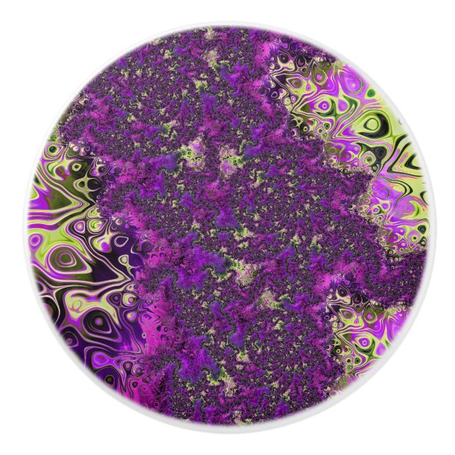 Bold Colourful Trippy Groovy Funky Fractal Art Ceramic Knob (Front)