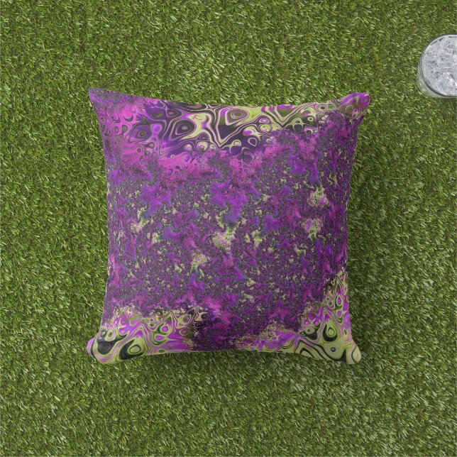 Bold Colourful Trippy Groovy Funky Fractal Art Cushion (Grass)