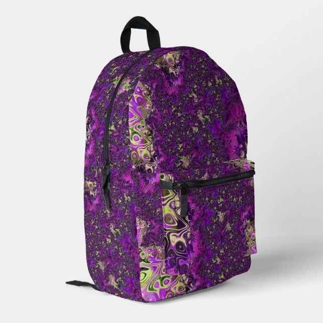 Bold Colourful Trippy Groovy Funky Fractal Art Printed Backpack (Back Corner Left)