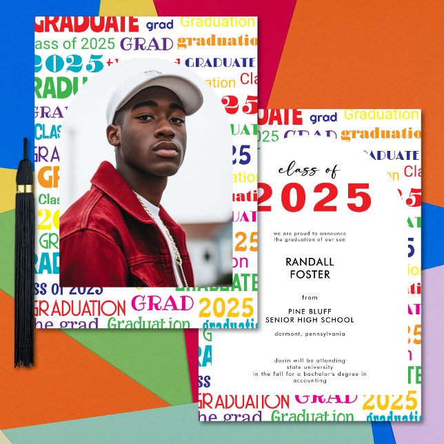 Bold Colourful Typography Graduation Announcement (Bold Colorful Typography Graduation Announcement)