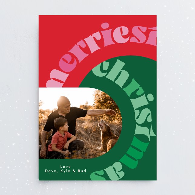 Bold Colourful Typography Oval Two Photo Christmas Holiday Card (Creator Uploaded)