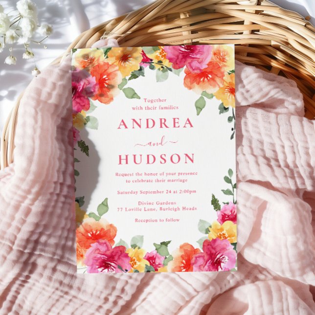 Bold Colourful Vibrant Spring Summer Floral Weddin Invitation (Creator Uploaded)