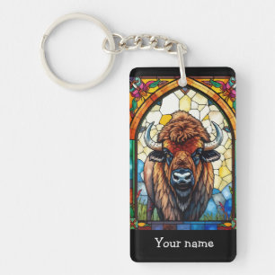 Bold Colours Bison Buffalo Cottagecore Rustic Prin Key Ring