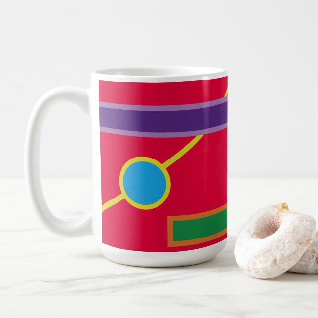 Bold Colours Geometric Digital Art Coffee Mug (With Donut)