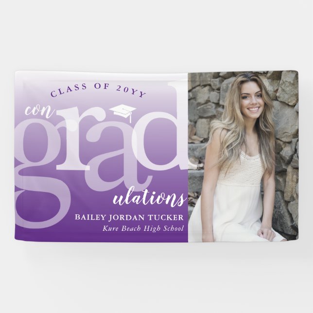 Bold ConGRADulations Purple Ombre Photo Graduation Banner (Horizontal)