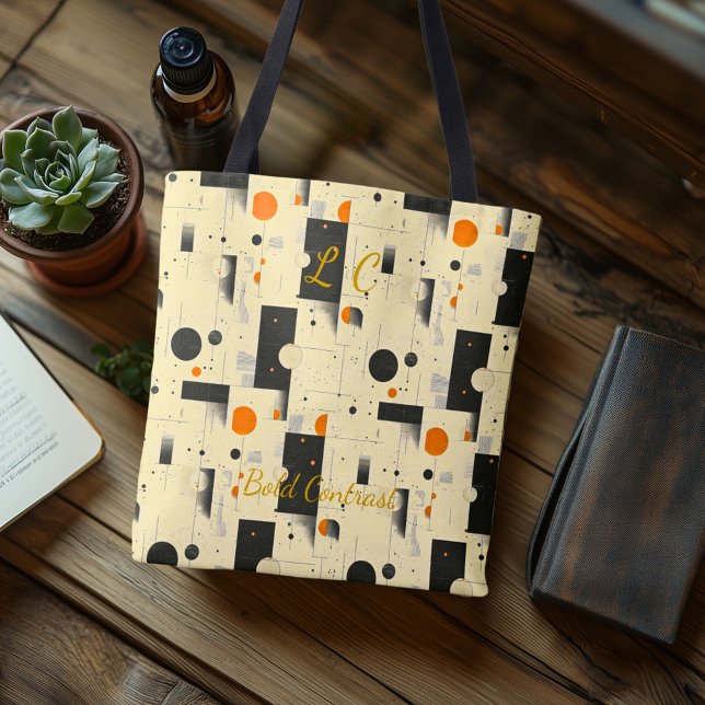 Bold Contrast Abstract – Black, White, Orange  Tote Bag (Creator Uploaded)