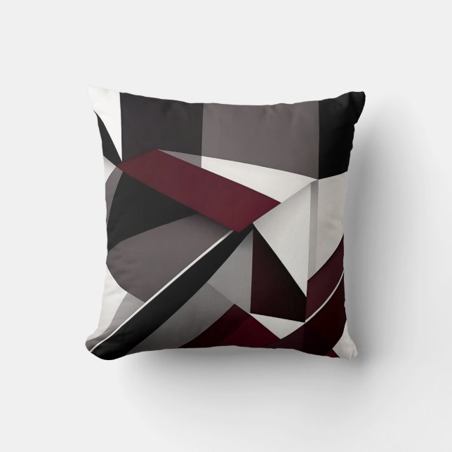 Bold Contrast Black White And Burgundy Marble Cushion (Front)