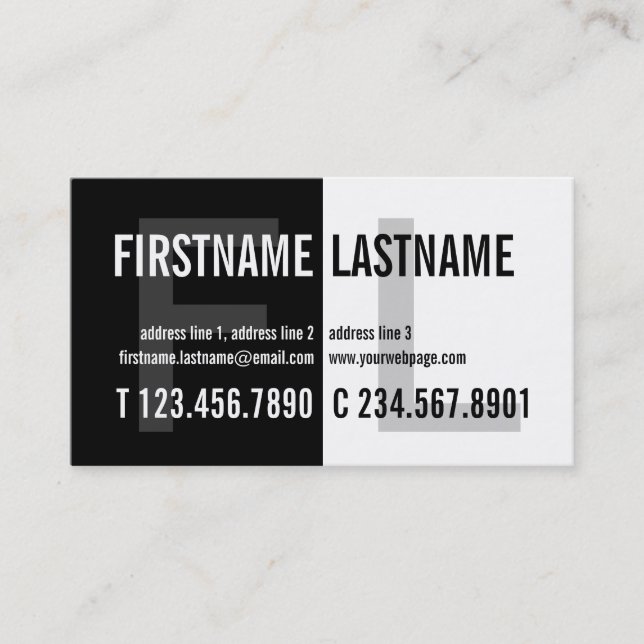 Bold Contrast Eyecatching Black White Profile Card (Front)