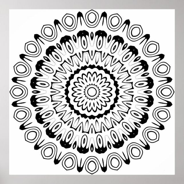 Bold Contrast Ring Mandala with Petal Layers Art Poster (Front)