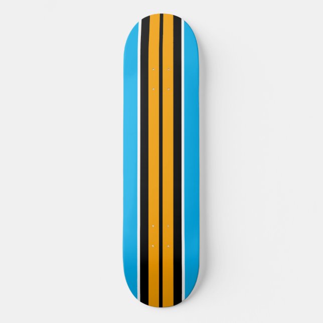 Bold Cool Yellow Black Sky Blue Racing Stripes  Skateboard (Front)