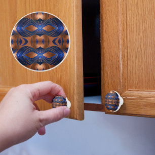 Bold Copper and Blue Pattern Ceramic Knob