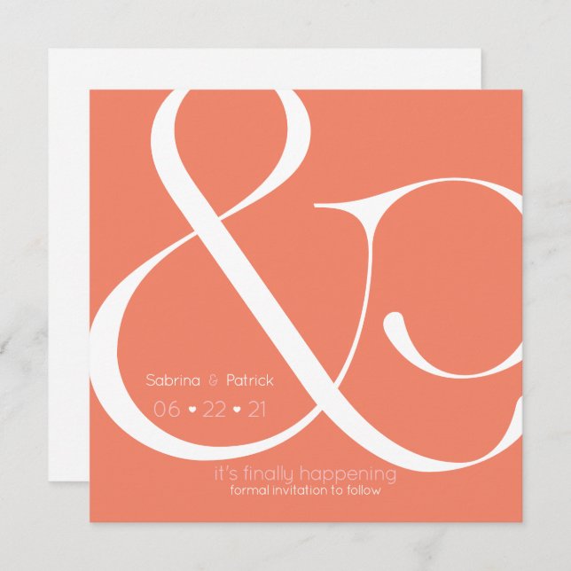 BOLD Coral Ampersand  Save the Date Invitation (Front/Back)