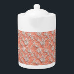 Bold Coral Floral Lace-Effect Porcelain Teapot 2<br><div class="desc">Bold Coral Floral Lace-Effect Porcelain Teapot 2</div>