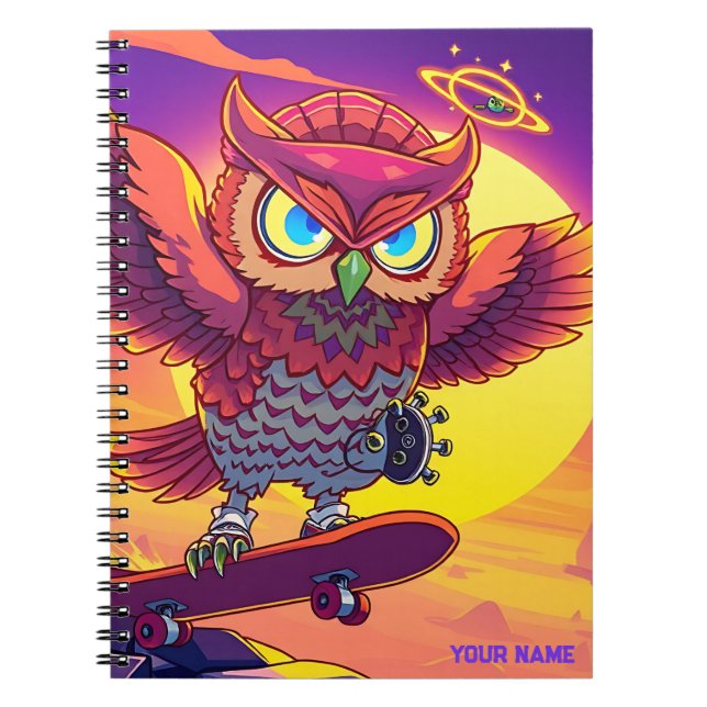🦉 Bold Cosmic Owl – Unleash Your Main Energy Notebook (Front)