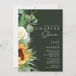 Bold Country Sunflower   Dark Green Couples Shower Invitation