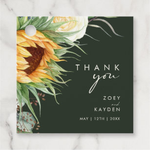 Bold Country Sunflower   Dark Green Thank You Favour Tags