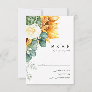 Bold Country Sunflower   Dark Green Wedding RSVP Card
