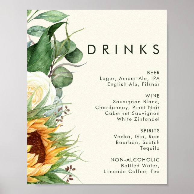 Bold Country Sunflower Light Yellow Wedding Drinks Poster (Front)