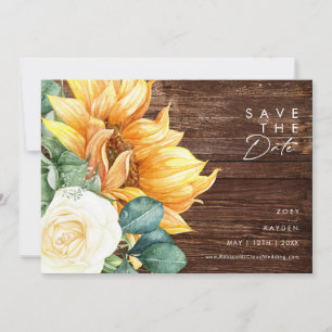 Bold Country Sunflower Script   Wood Horizontal Save The Date