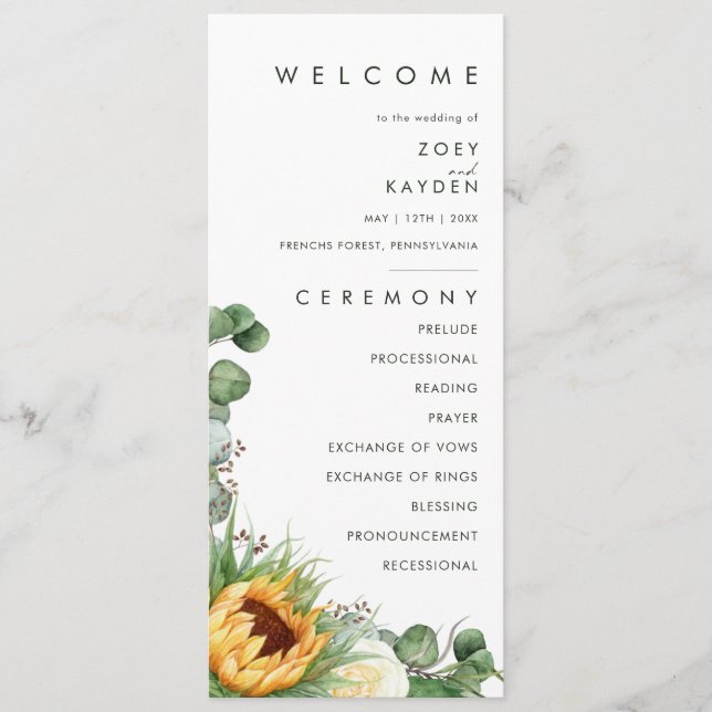 Bold Country Sunflower | Wedding Program Programme (Front)