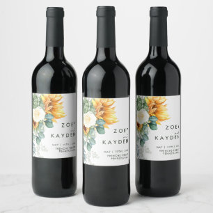 Bold Country Sunflower   Wedding Wine Label