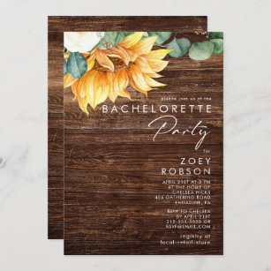 Bold Country Sunflower   Wood Bachelorette Party Invitation