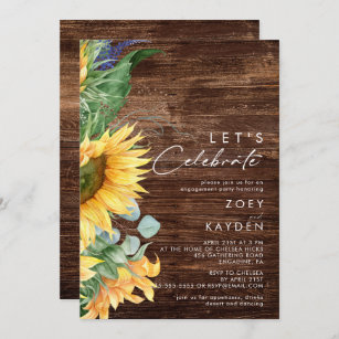 Bold Country Sunflower   Wood Let's Celebrate Invitation