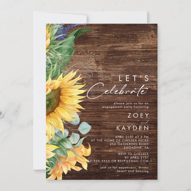 Bold Country Sunflower | Wood Let's Celebrate Invitation (Front)