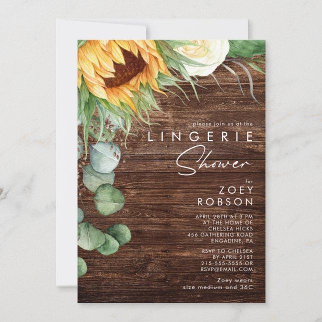 Bold Country Sunflower | Wood Lingerie Shower Invitation (Front)