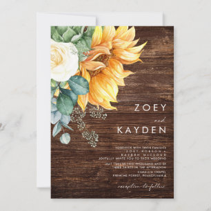 Bold Country Sunflower   Wood Wedding Invitation