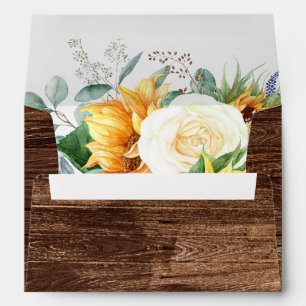Bold Country Sunflower Wood Wedding Invitation Envelope