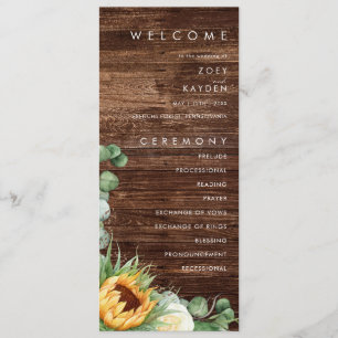 Bold Country Sunflower Wood Wedding Program Programme