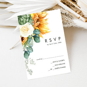 Bold Country Sunflower   Wood Wedding RSVP Card