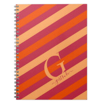 Bold Cranberry Red, Orange and Peach Stripes